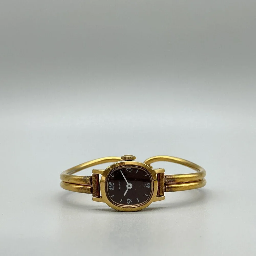 Vintage Timex Womens Watch 16mm Brown Dial Gold Tone Bangle Manual Wind 6.5